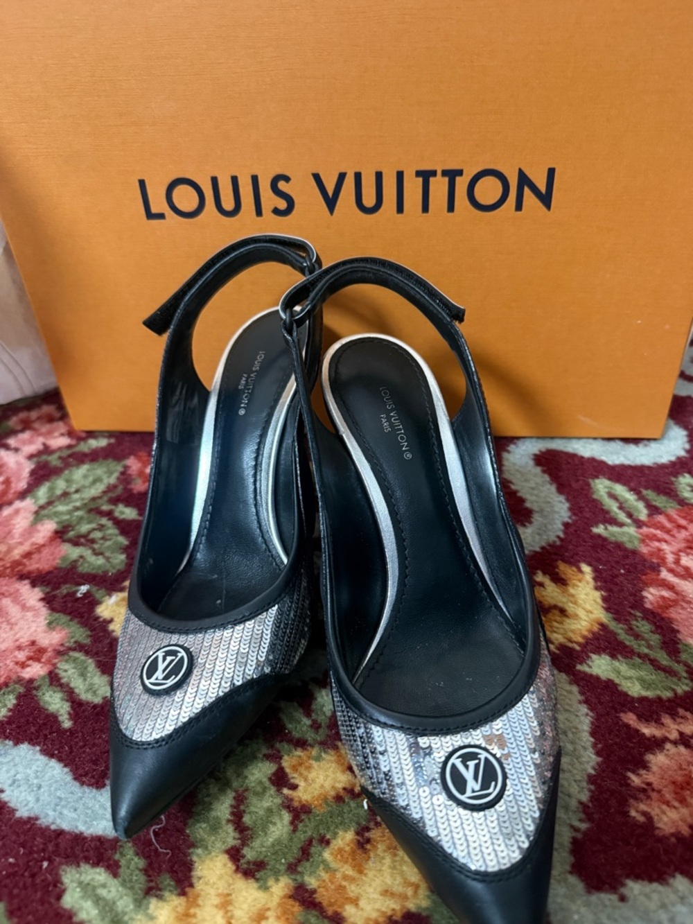 Louis Vuitton Archlight Black and Silver Sequin Pointed Slingback Heels - Picture 6 of 6